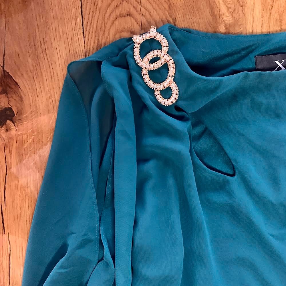 Green Chiffon Overlay Dress with Keyhole Cutout | X by XSCAPE | 4 - Picture 7 of 7